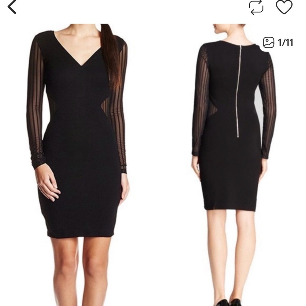 French Connection Black Long Sleeve Sheer Sleeve Bodycon Dress